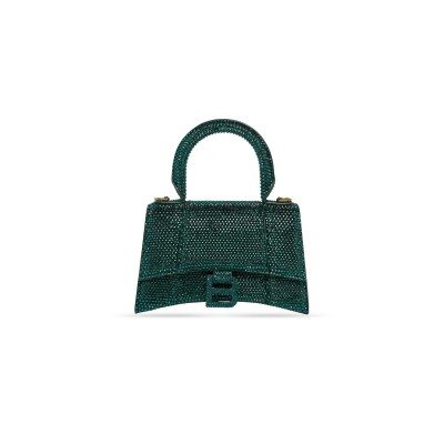 BALENCIAGA WOMEN'S HOURGLASS HANDBAG XS  WITH RHINESTONES GREEN 59283328D0M3609 (18.8*13*7.9cm)